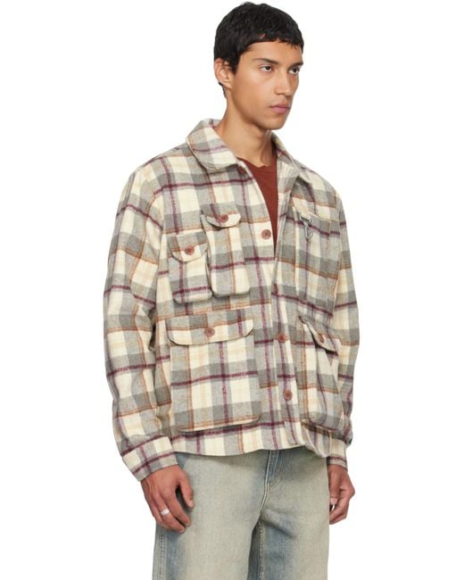 メンズ Reese Cooper グレー＆ベージュ Milled Flannel Cargo ボタンアップシャツ Gray