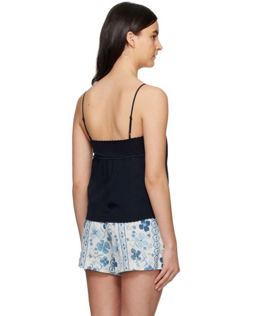 See By Chloé Black Navy Embroidered Tank Top