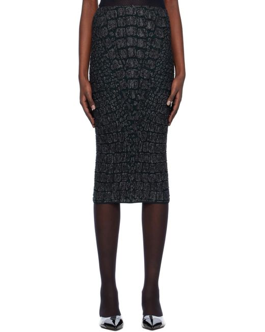 Alaïa Black Gray Croc-effect Midi Skirt