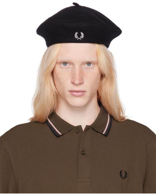 Fred Perry Brown Black Embroidered Beret for men