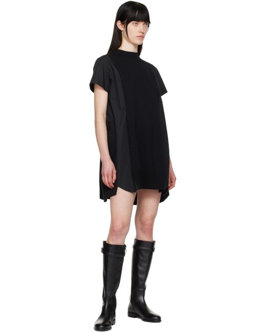 Sacai ブラック Poplin & Knit ミニワンピース Black