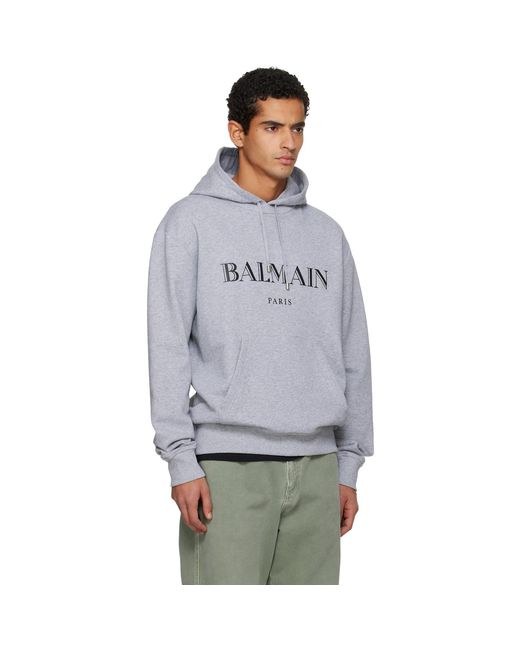 Balmain Gray '' Printed Hoodie for men