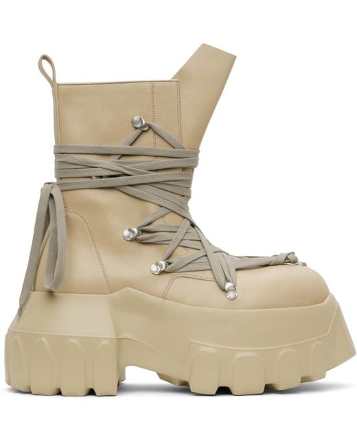 Rick Owens Hollywood Megalace Mega Tractor Boots in Natural for
