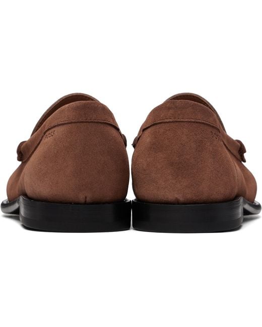 Boss Brown Penny-trim Suede Loafers for men