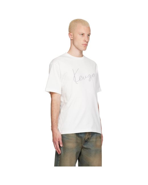 KENZO White Paris Signature' Embroidered T-Shirt for men