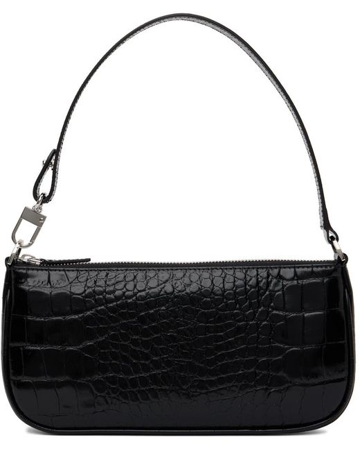 BY FAR Leather Croc Rachel Shoulder Bag in bl Black (Black) | Lyst