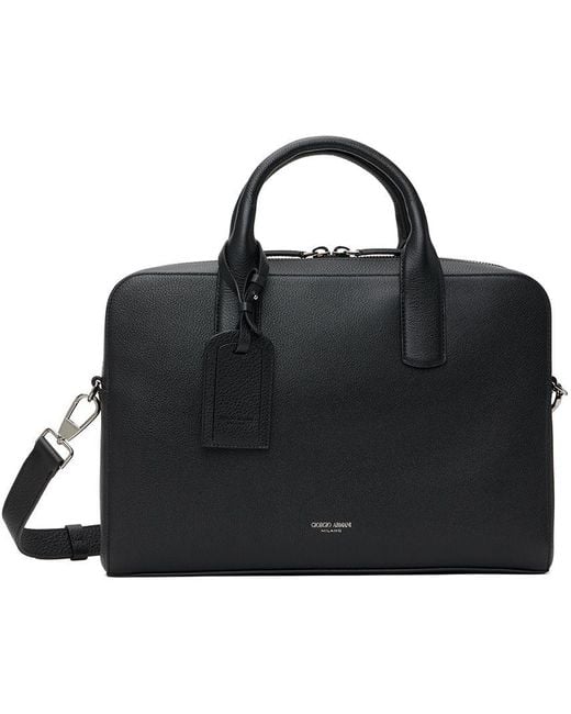 Armani Black Leather Briefcase for Men Lyst