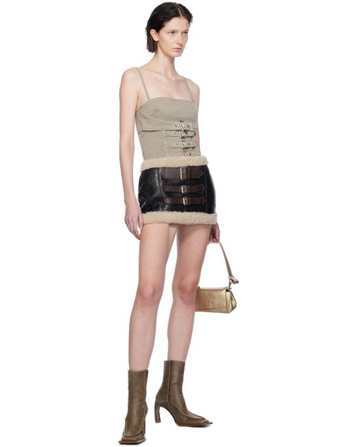 Blumarine Black Pin-buckle Shearling Miniskirt