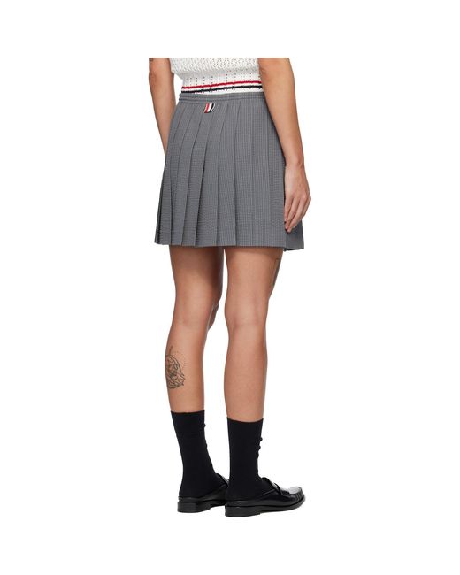 Thom Browne Black Wool Seersucker Drawstring Pleated Miniskirt