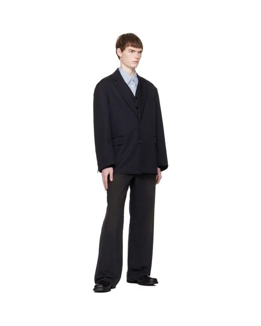 Ssstein Black Wool Kersey Oversized Single Breasted Blazer for men