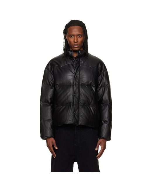 TONYWACK Black Lamb Leather Down Puffer Jacket for men