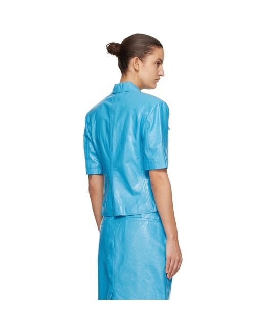 Willy Chavarria Blue Chavela S/S Leather Shirt