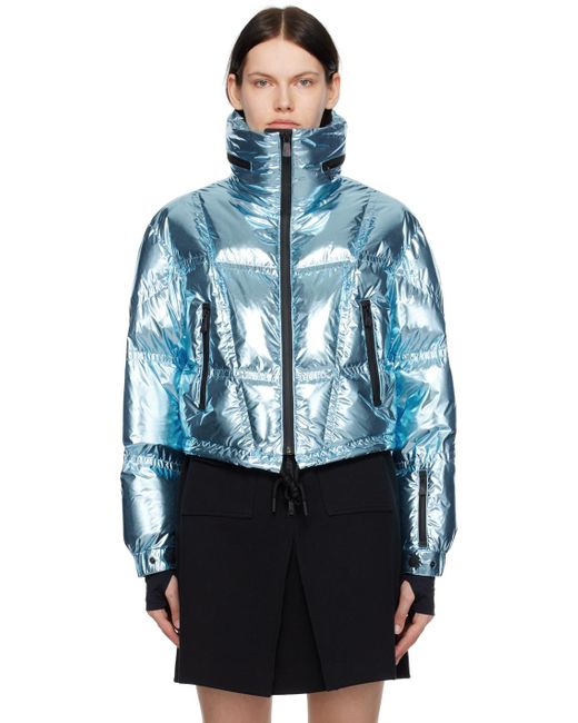 3 MONCLER GRENOBLE Blue Valsorey Cropped Quilted Padded Down Metallic Ripstop Jacket