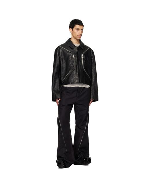 Rick Owens Black Temple Heizer Mac Leather Jacket for men