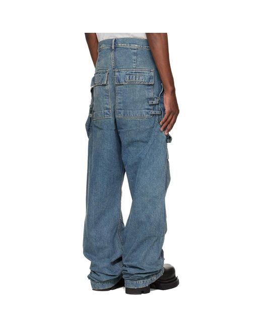 Rick Owens Blue Temple Stefan Denim Cargo Pants for men