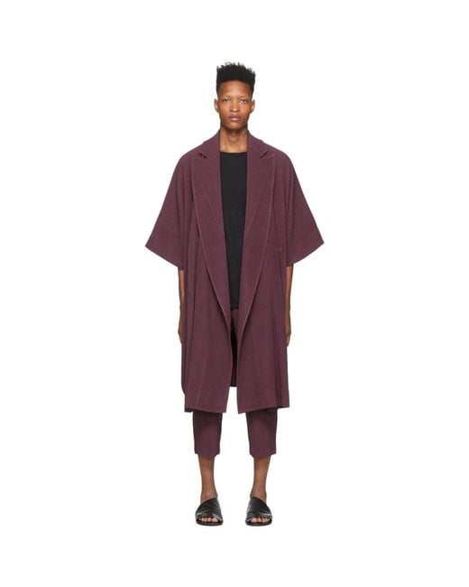 Homme Plissé Issey Miyake Purple Kimono Coat for Men | Lyst