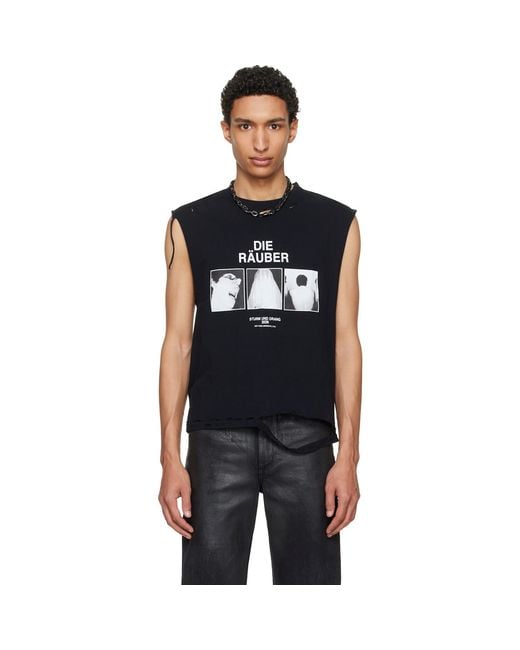 HYACYN Black Eet 'Die Raeuber' Cotton Distressed Tank Top for men