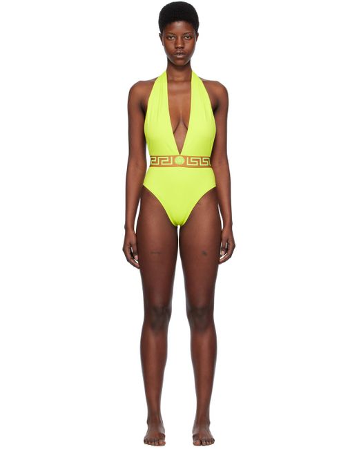 Versace Black Yellow Greca One-piece Swimsuit