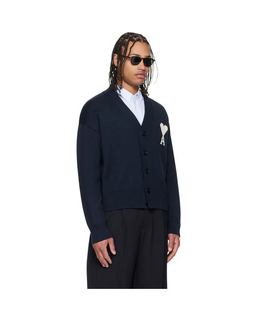 AMI Blue Wool Ami De Coeur Cardigan for men