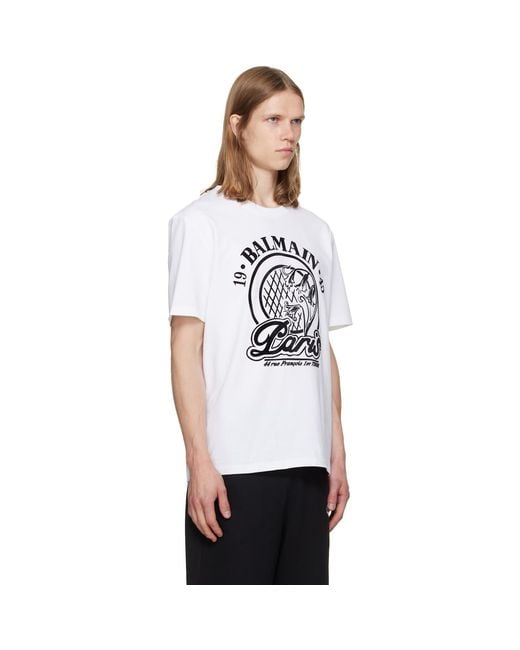 Balmain White Quilted Flock T-Shirt for men
