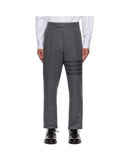 Thom Browne Gray Plain Weave 4-Bar Trousers for men