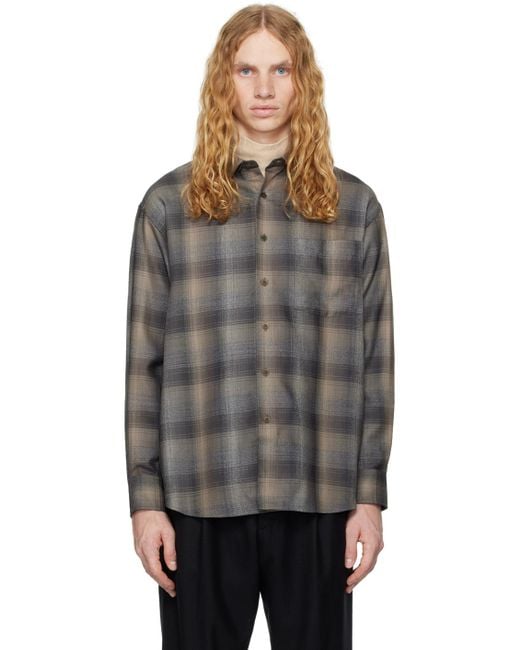 AURALEE Super Light Wool Check Shirt in Black for Men | Lyst UK 