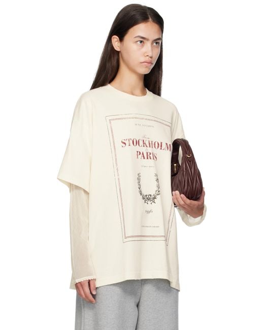 Acne Natural Off- Layered Print T-Shirt