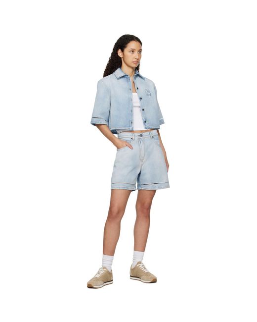 MSGM Blue Perforated Light Washed Denim Shorts