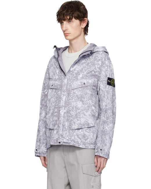 メンズ Stone Island ホワイト＆グレー Tela Paracadute Stretch-Tc ジャケット Gray