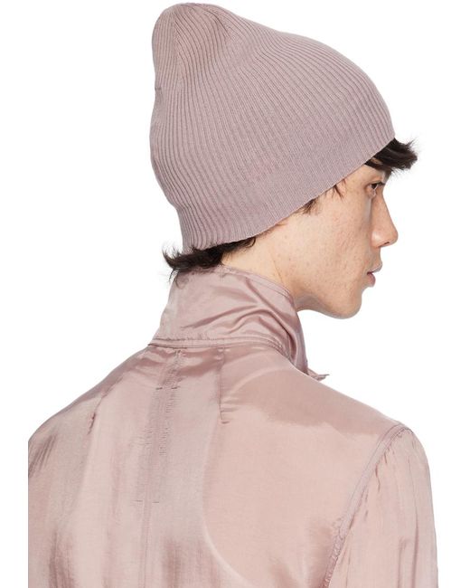 Rick Owens Pink Ribbed Beanie for men