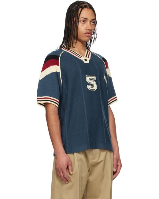 rice nine ten Blue Knitting Game T-Shirt for men
