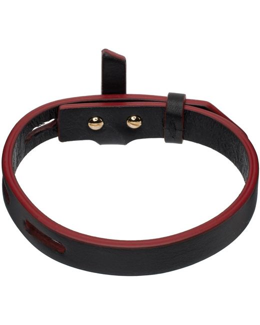 Ferragamo Black Leather Eyelets Bracelet for men
