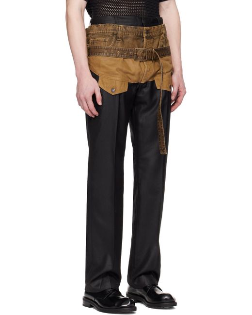 Acne Black Tan Belted Trousers for men