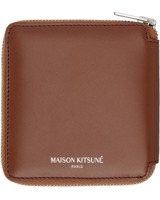 Maison Kitsuné Brown Fox Head Square Zipped Wallet for men