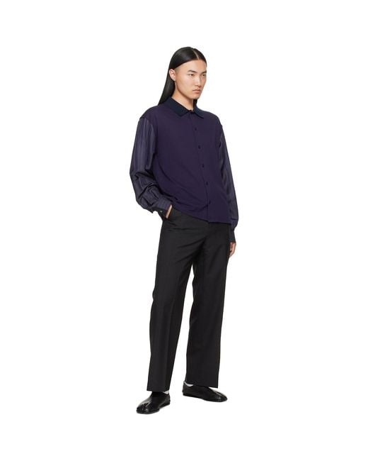 Maison Margiela Blue Bimaterial Shirt for men