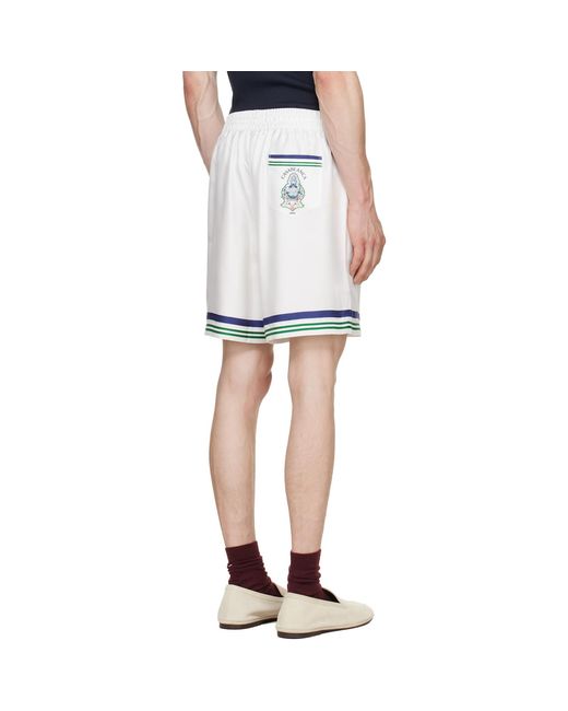 Casablanca White Hotel Emblem Silk Shorts for men