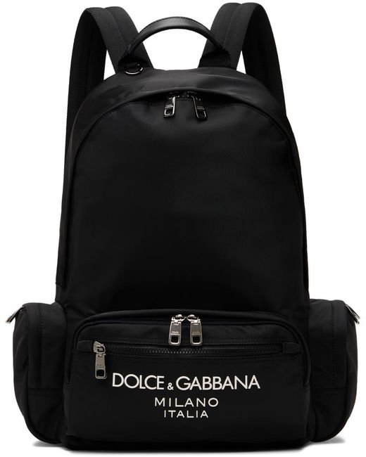 メンズ Dolce & Gabbana ナイロン ラバライズドロゴ バックパック Black