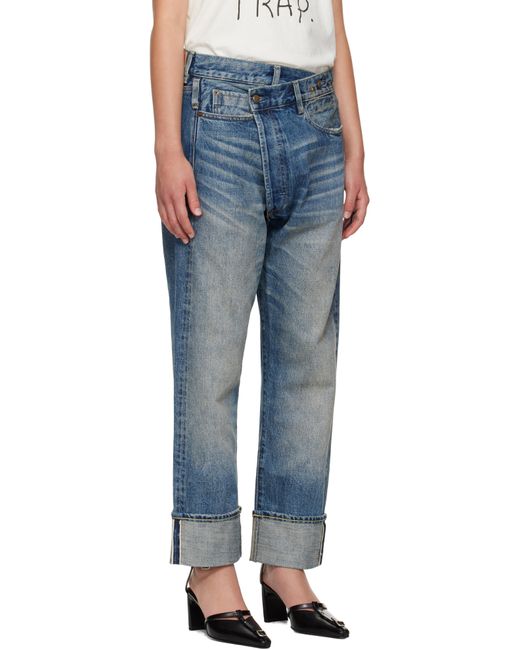 R13 Blue Cuffed Crossover Jeans