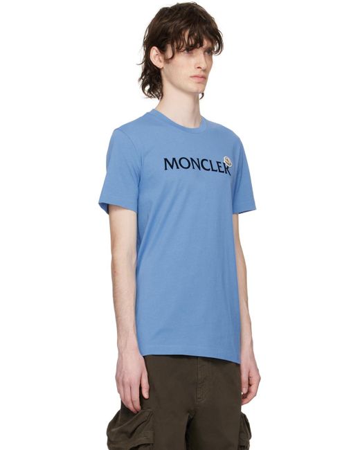 Moncler Blue Flocked T-shirt for men