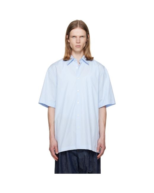 Dries Van Noten Blue Short Sleeve Cotton Shirt for men