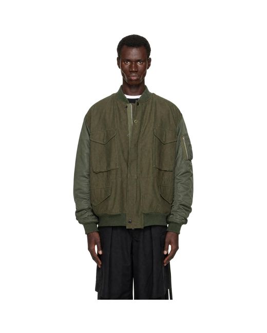 Junya Watanabe Green Khaki Needles Edition Satin Eye Bomber Jacket for men