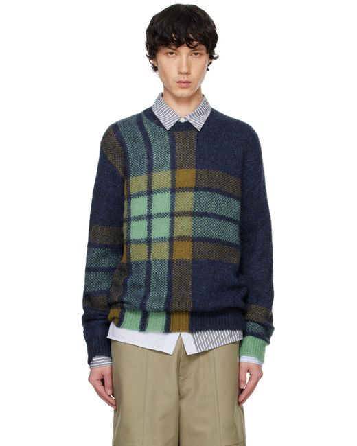 Maison Kitsuné Blue Graphic Check Intarsia Sweater for men