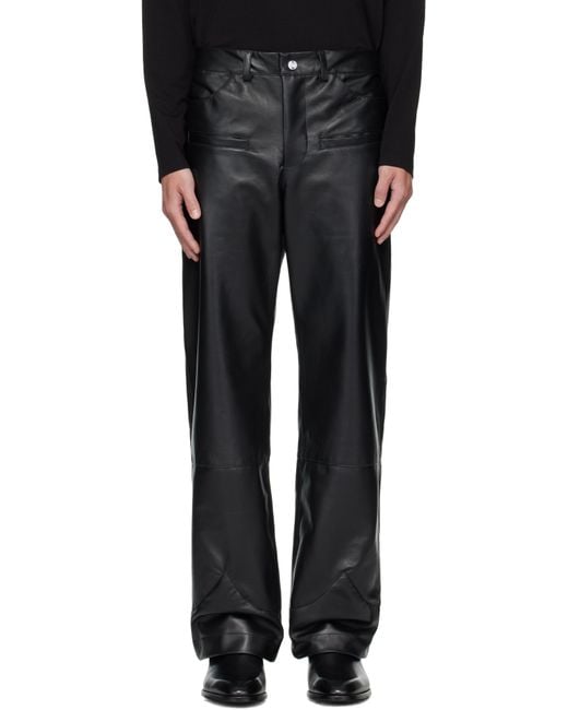 メンズ AV VATTEV ブラック Boot Cut Cuff レザーパンツ Black