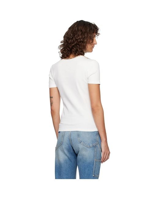 Burberry White Check Trim Stretch Cotton T-Shirt
