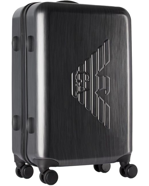 Emporio Armani Black Gray Embossed Eagle Medium Suitcase for men