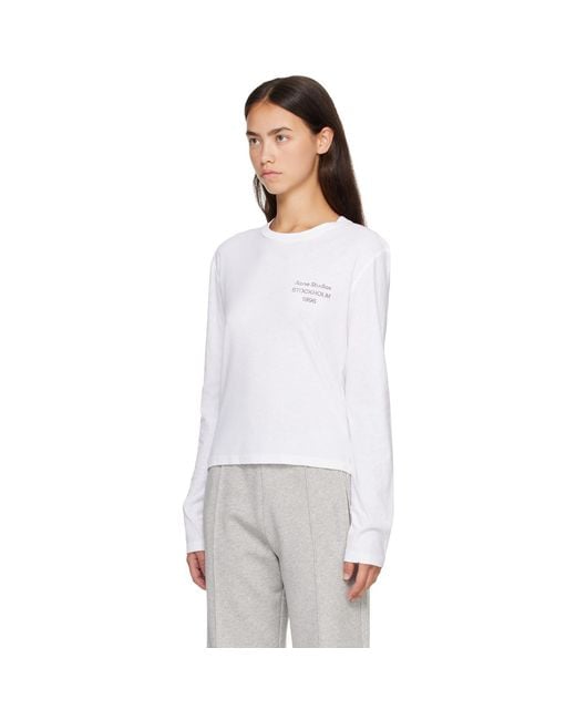 Acne White Distressed Logo Long Sleeve T-Shirt