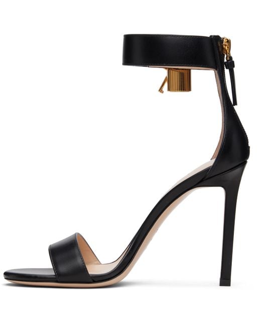 Tom Ford Black Leather Padlock Heeled Sandals