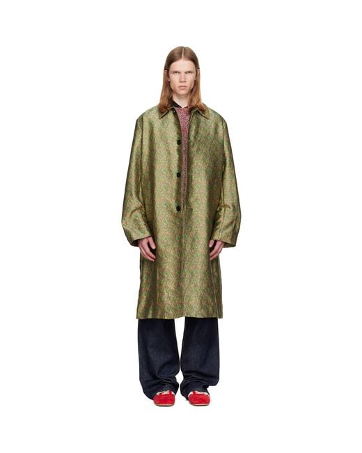 Dries Van Noten Green Jacquard Coat for men