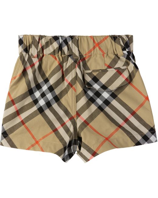 Burberry ベビー｜ベージュ チェック コットン ショートパンツ Natural