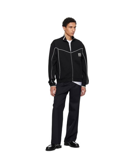 HUGO Black Cotton-Blend Embroidered Logo Artwork Track Jacket for men